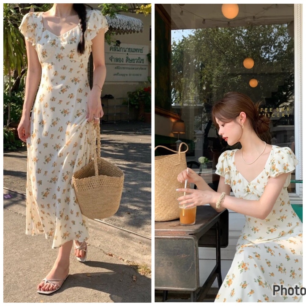 Reformation Lisola Dress Midi Nicola Floral Short Sleeve Cream XL